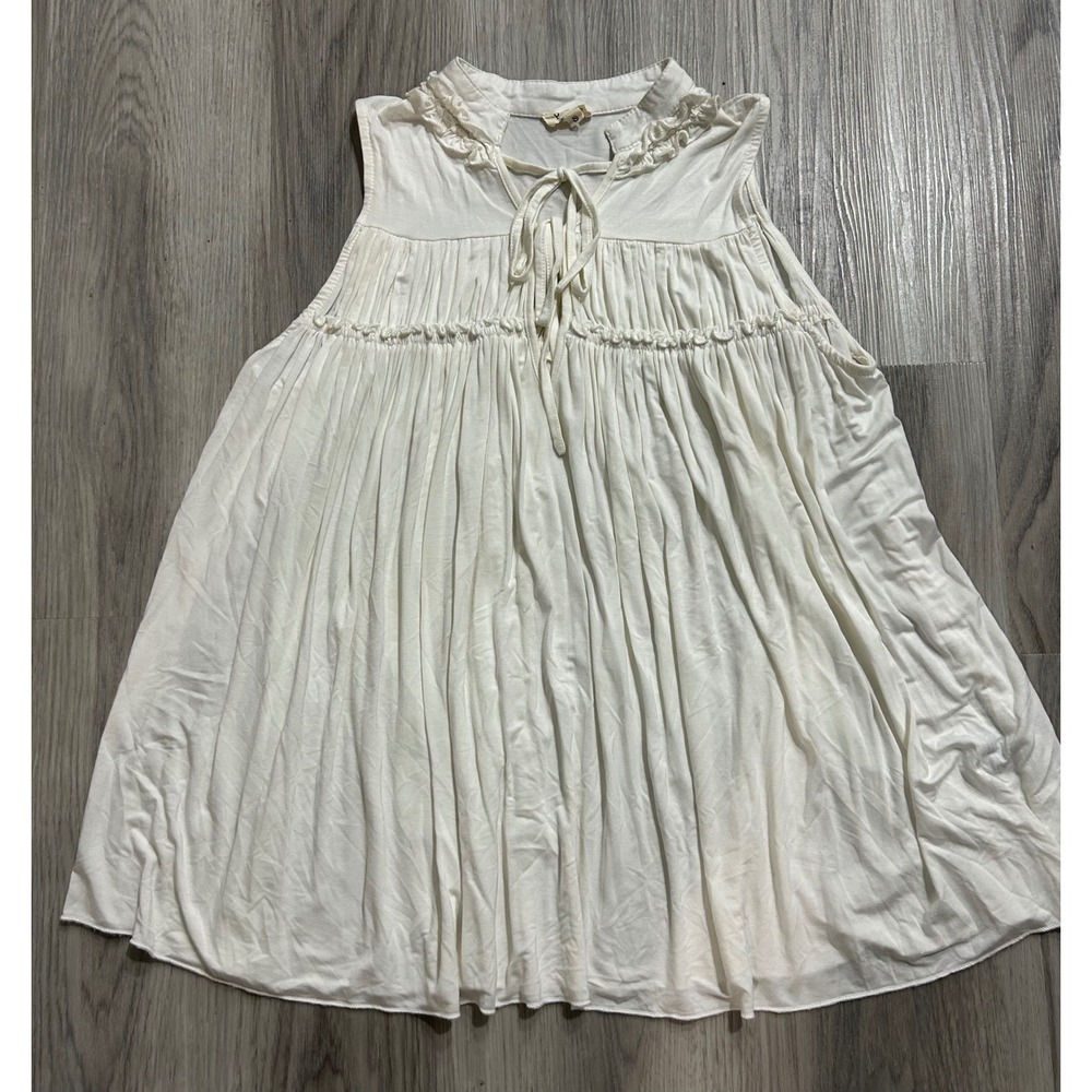 POL Womens Cream Ruffle Tie Front Sleeveless‎ Babydoll Boho Flowy Top Small